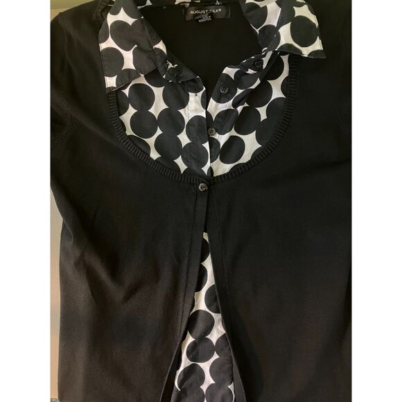 August Silk faux blouse and cardigan layered look 3/4 sleeve knit pullover - Picture 5 of 8